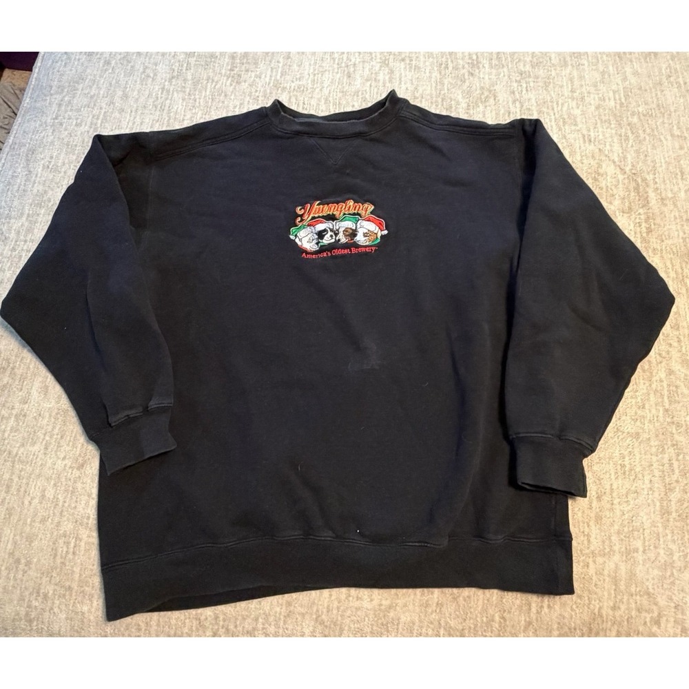Yuengling Brewery Christmas Dogs Embroidered Sweatshirt Adult Large Black VTG